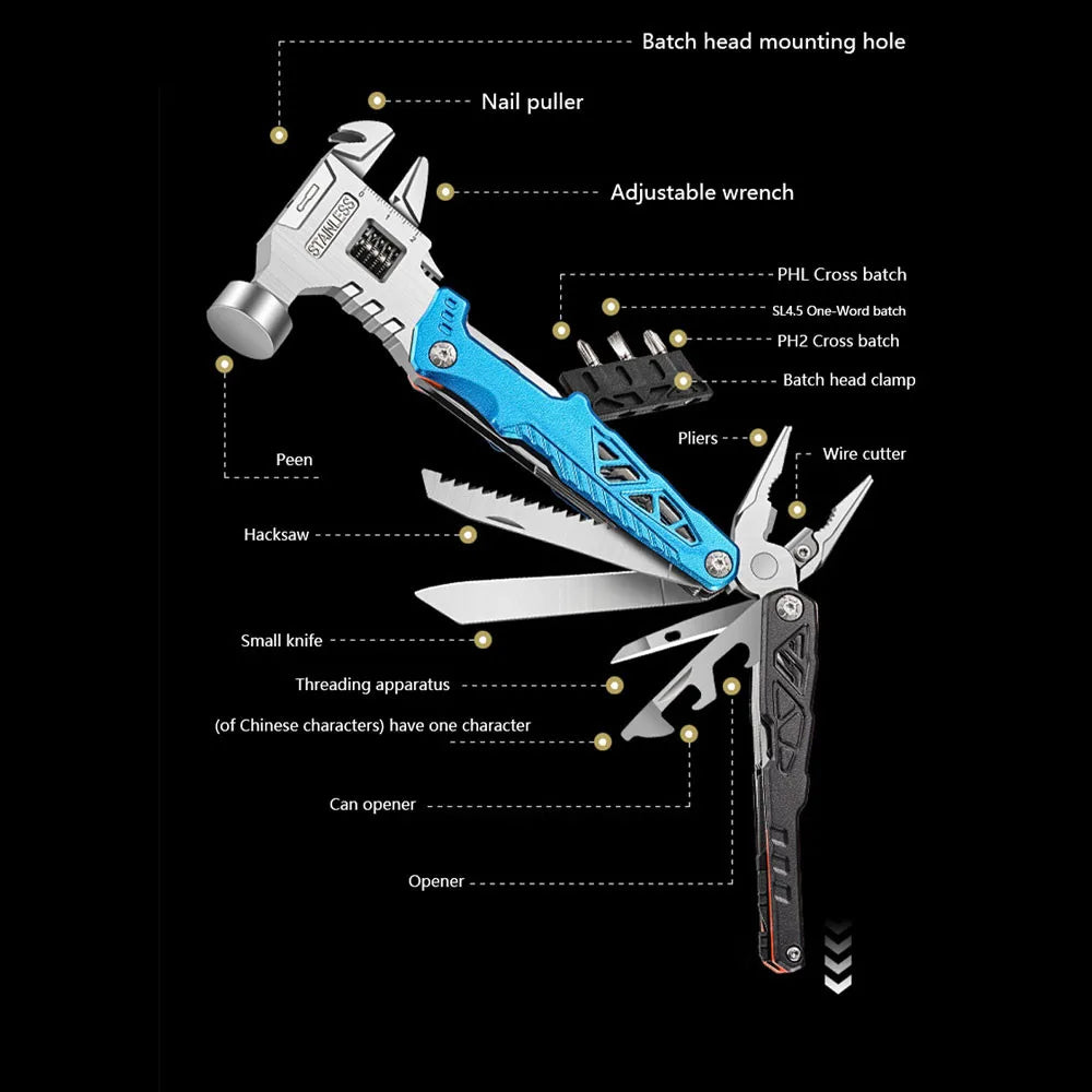 All-in-One Emergency Tool – Hammer, Pliers, Wrench & More in One