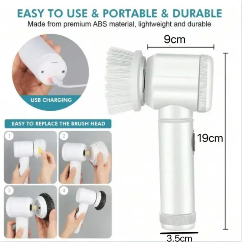 Electric Spin Scrubber – Power Cleaning Brush with 5 Replaceable Heads