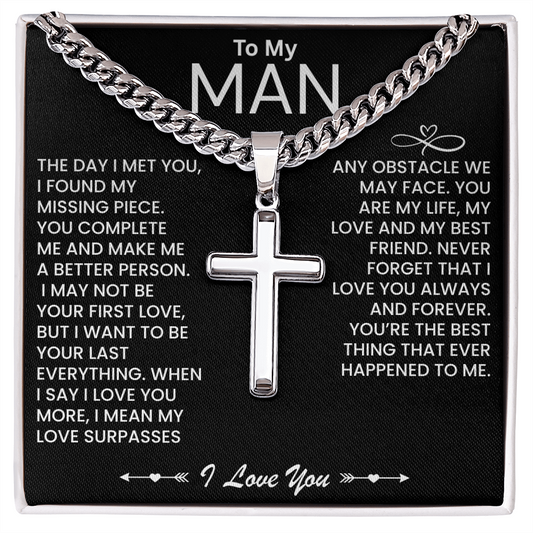 Cubin Chain Link with Artisan Cross Necklace-To My Man